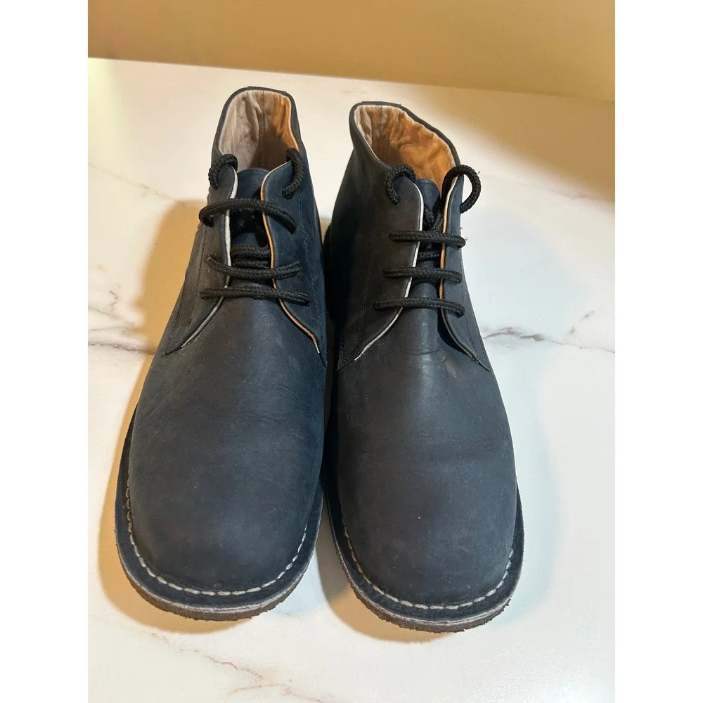 Mabacol Handmade Art Mens Navy Blue Leather Chukka Boots MultiColor Detail Sz 13